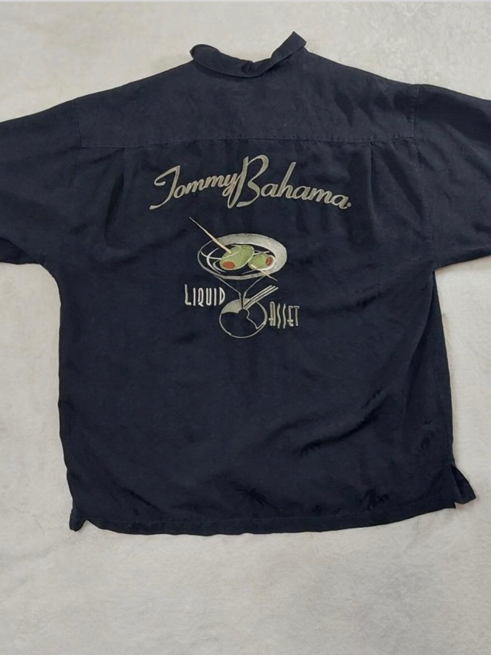 Tommy Bahama Black Short-Sleeve Camp Shirt with Martini and Olive Motif